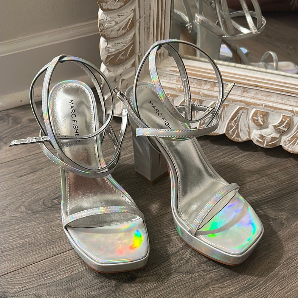 Marc Fisher Acres Silver Strappy Heels
